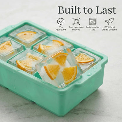 KitchFort Large Silicone Ice Cube Tray (2-Pack), Easy Release 2" Big Ice Cubes - Cocktail, Whiskey Ice Cubes Mold - Ice Trays for Freezer with Lid - Stackable Silicone Ice Tray - Black