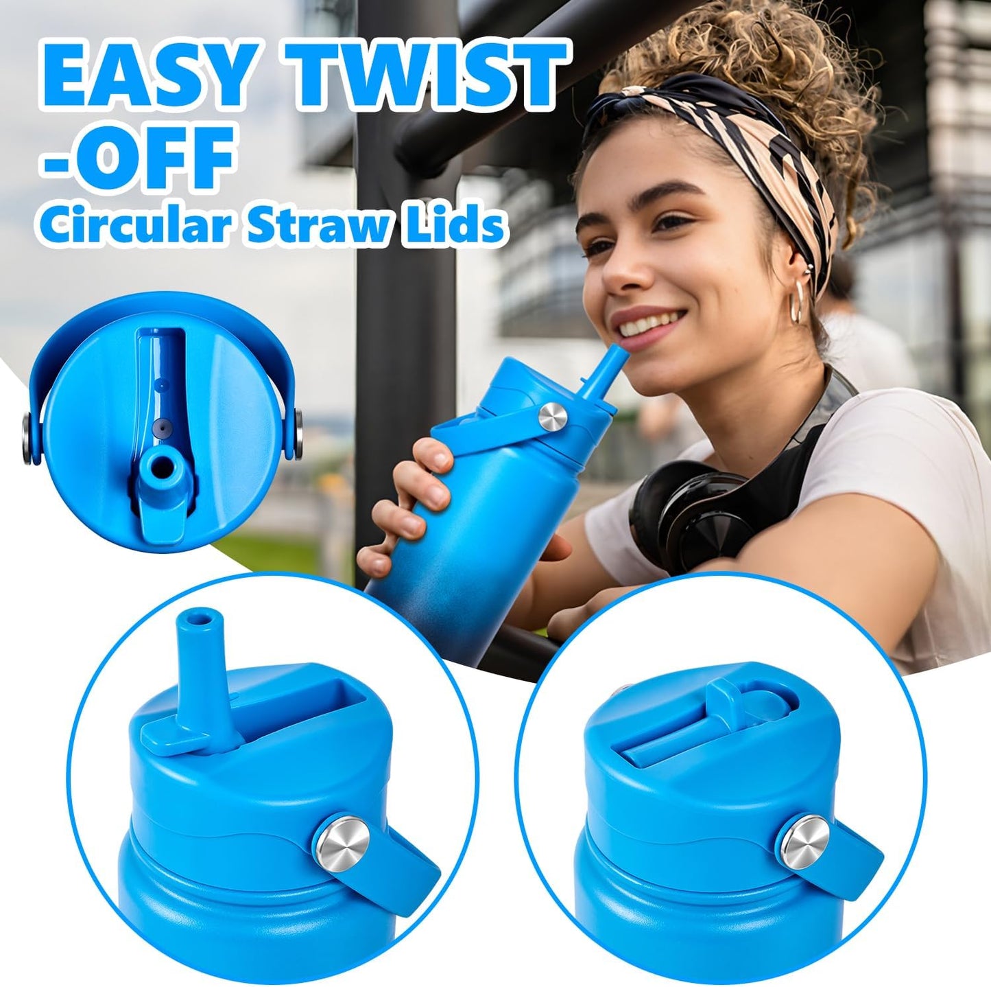 Insulated Water Bottle with Lid & Boot & Stickers, 24 oz Stainless Steel Sweat Free Bottle Keep Cold 24H, BPA-Free Sports Wide Mouth Water Bottle, BlueBlack