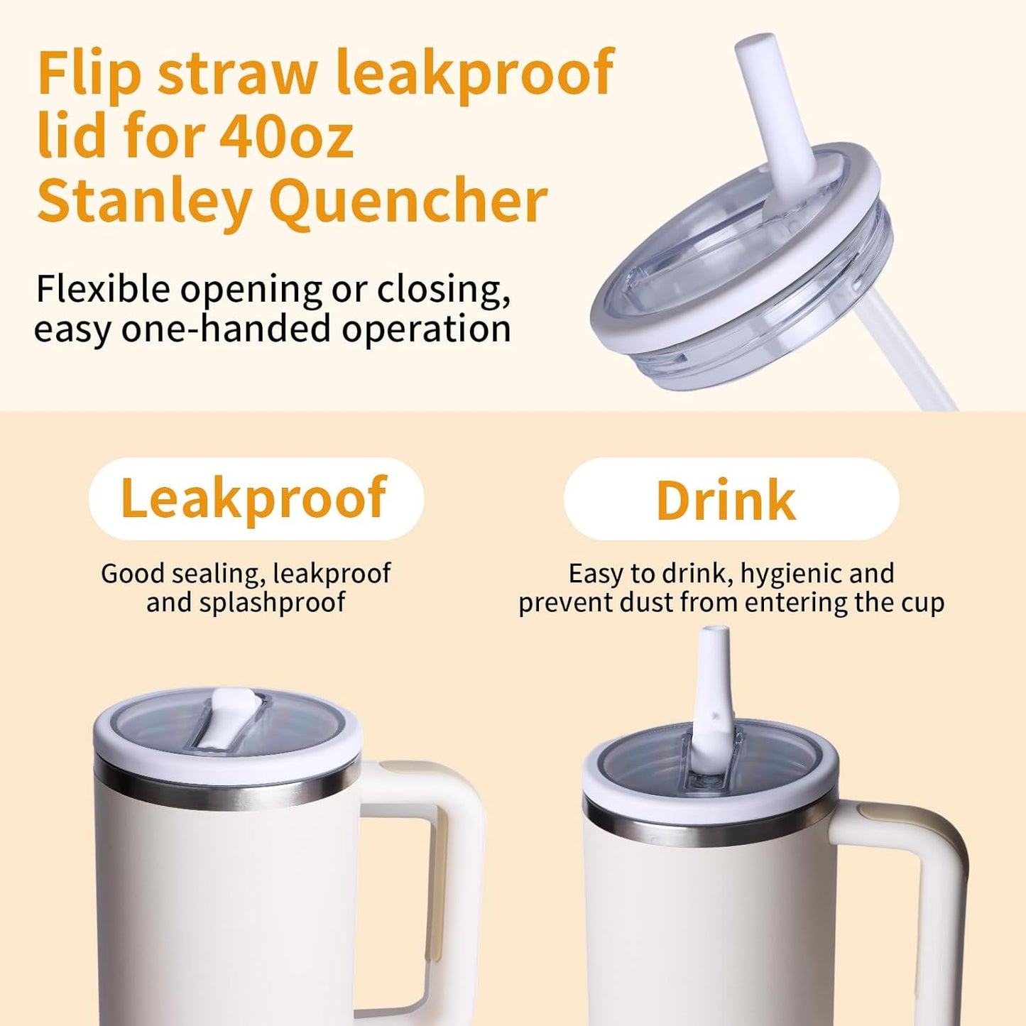 2 Pack 30 oz Flip Straw Leak Proof Lid for Stanley Quencher H2.0, Spill Proof Tumbler Lid Replacement, BPA Free Reusable No Spill Straw Lid for Stanley Accessories