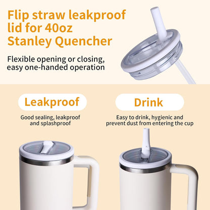 2 Pack 30 oz Flip Straw Leak Proof Lid for Stanley Quencher H2.0, Spill Proof Tumbler Lid Replacement, BPA Free Reusable No Spill Straw Lid for Stanley Accessories