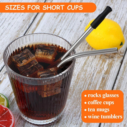 Lazycorner 16 Pcs Metal Straw Reusable 8.5" 10.5" 6mm Stainless Steel Straws for Tumblers 20oz-32oz, Rainbow Drinking Straws with Silicone Tips, 4 Straw Cleaner Brush, 1 Travel Case