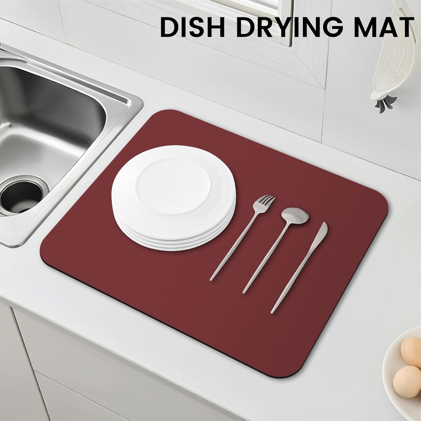 WISELIFE Dish Drying Mat Super Absorbent Drying Mat Large Dish Drying Mats for Kitchen Counter Easy Clean Dish Mat Kitchen Drying Mat15"x 18" Stylish Grey