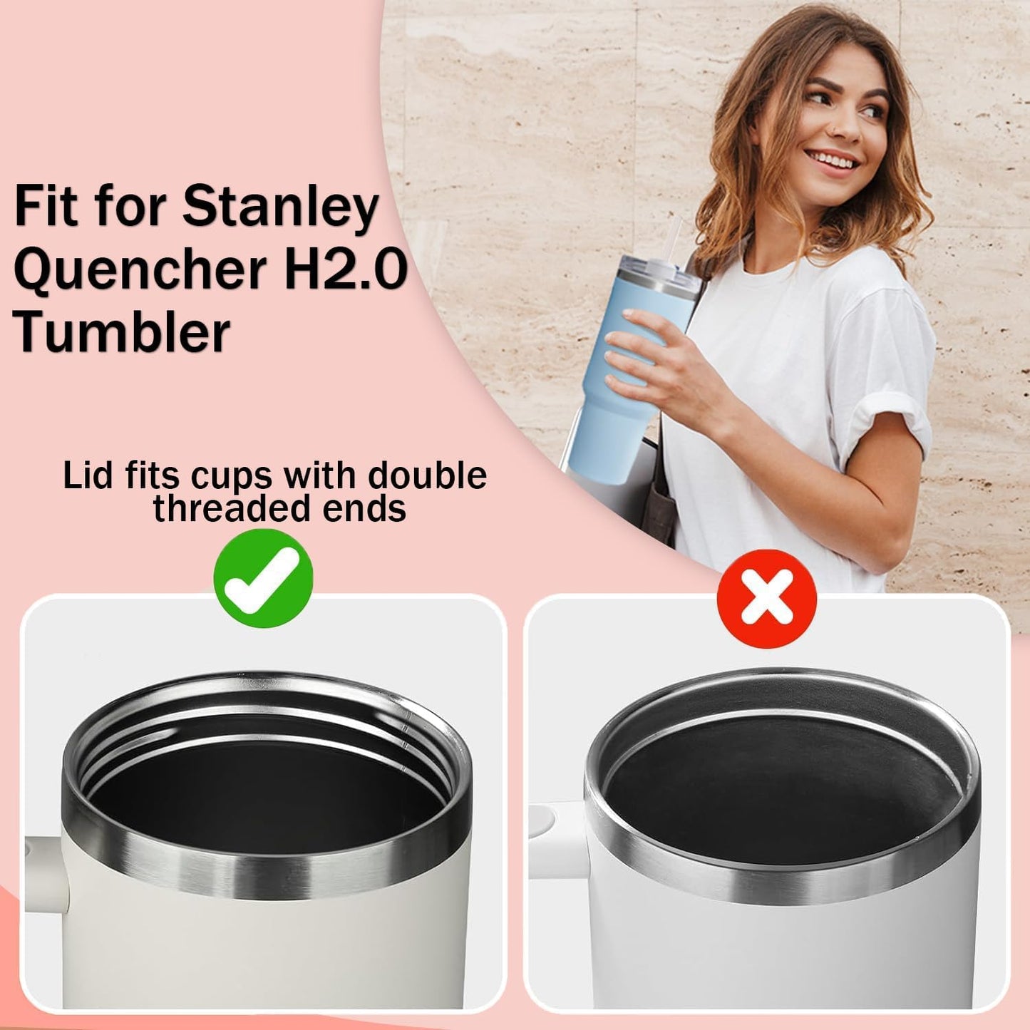 40 OZ Tumbler Lid Replacement Compatible for Stanley Quencher H2.0, 1 Pack BPA Free Clear Lid Replacement for Stanley Cup Accessories(Clear-White)