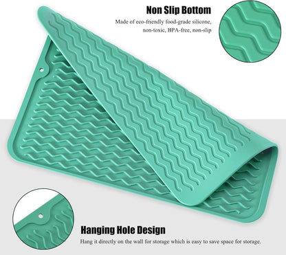Silicone Dish Drying Mat, Non-Slip Easy Clean Sink Mat Large Heat-resistant Dish Drainer Mat for Kitchen Counter, Sink, Refrigerator or Drawer liner (12" x 6", BLACK)
