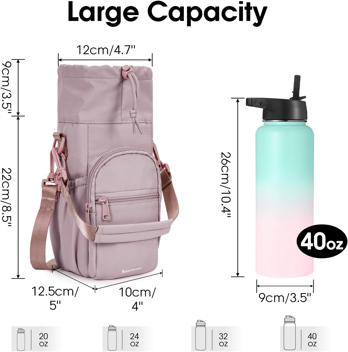 sportsnew Water Bottle Holder 40oz Crossbody Insulated Cup Sleeve Water Bottle Carrier Sling Bag with Phone Pocket, Walking