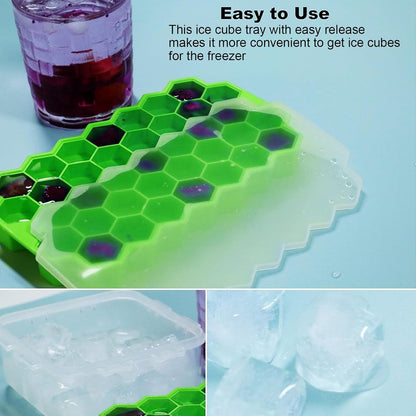 Ice Cube Trays for Freezer with Lid-37 Grid Silicone for Small Ice Cube Molds,Easy-Release Reusable in Organizer Bins or Ice Bucket for Cocktail bar or Iced Coffee Cup