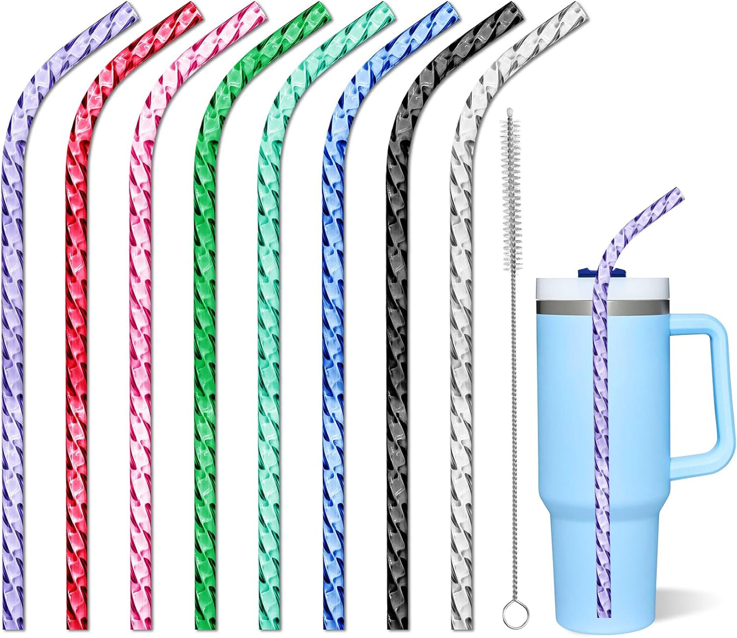 AIERSA 6 Pack Silicone Replacement Straws for Stanley 20 30 40oz Cup,Reusable Straws Compatible 40 oz Stanley Tumbler,Long Straw with Cleaning Brush for Stanley Cup Accessories