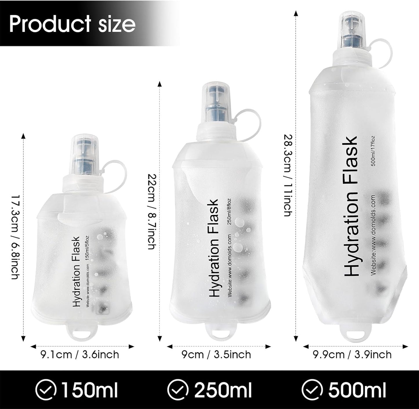GYGYL Soft Flask, TPU Collapsible Soft Water Bottle for Hydration Pack, Running Vest, Leak-Proof Folding Water Bottle for Hiking Cycling Climbing Jogging-250ml Grey