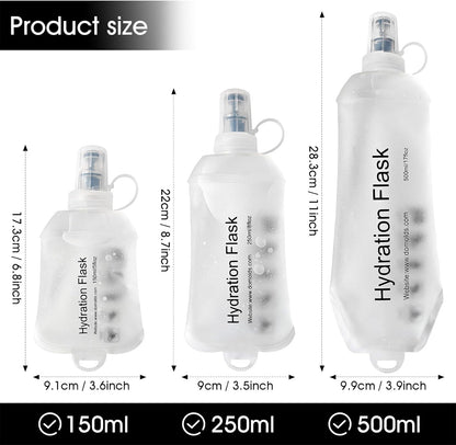 GYGYL Soft Flask, TPU Collapsible Soft Water Bottle for Hydration Pack, Running Vest, Leak-Proof Folding Water Bottle for Hiking Cycling Climbing Jogging-250ml Grey