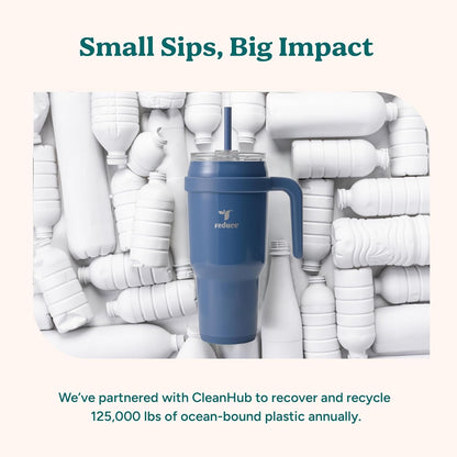 REDUCE 24 oz Stainless Steel Tumbler with Handle - Dual-Wall Vacuum Insulated Travel Mug, Sweat-Proof Lid & Reusable Straw - Keeps Drinks Cold for 24 Hrs, Fits Cupholders, Dishwasher Safe - Lilac Bud