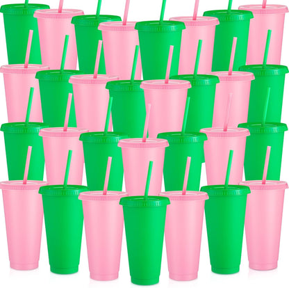 Honeydak 15 Pack Tumbler with Straw and Lid Bulk Cups for Gifts Water Bottle Iced Coffee Travel Mug Cup Reusable Plastic Tumblers for Party Birthdays 24-27 oz (Solid Color)