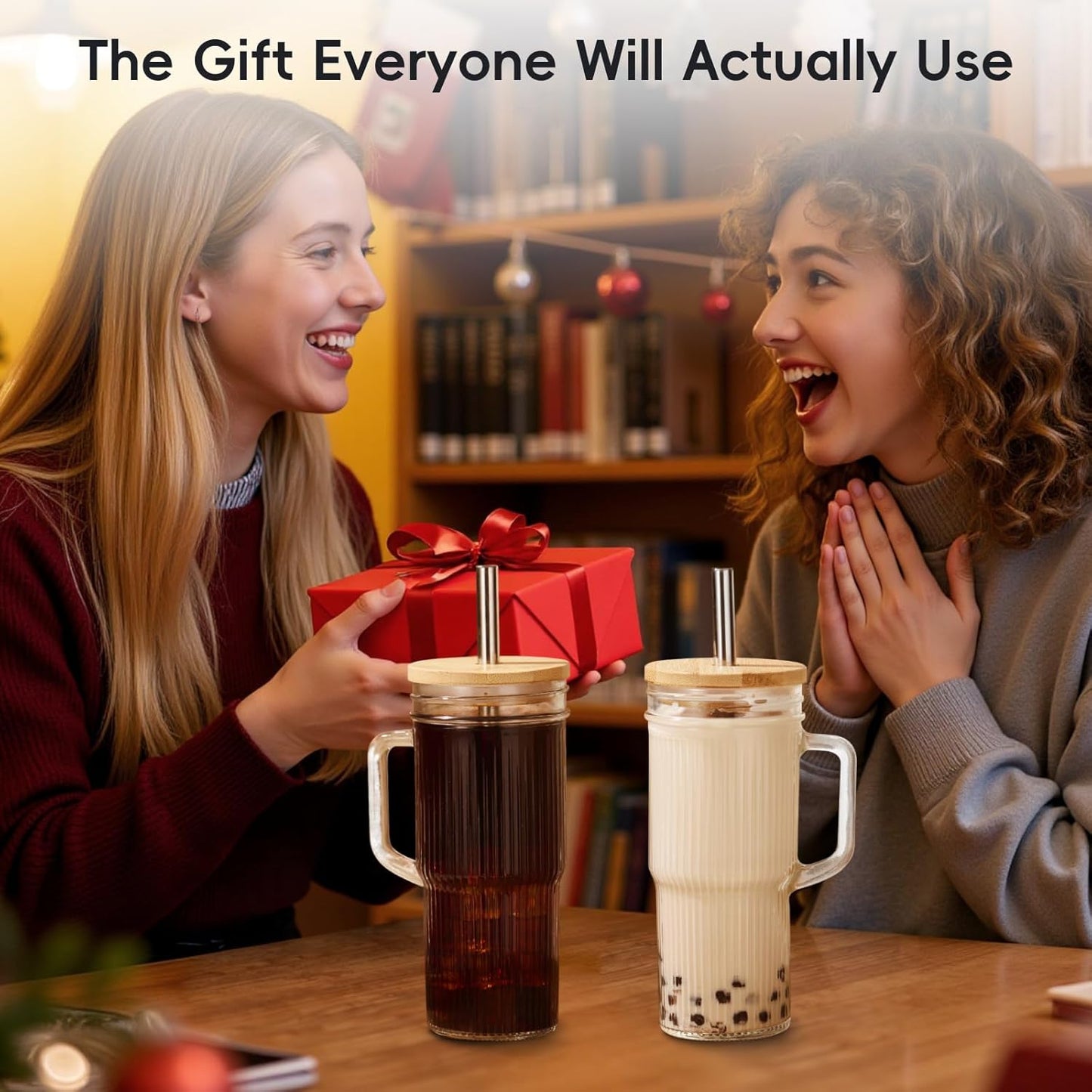 JunVpic Glass Cups with Lids and Straws,24oz Glass Tumbler with Handle Iced Coffee Cup for Coffee,Juice,Tea,Milk,Smoothie,Hot & Cold Drinks (Pink)