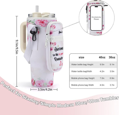 GOEWY Water Bottle Carrier Bag for Stanley 40/30 oz Tumbler with Phone Pocket Neoprene Water Bottle Holder with Shoulder & Handheld Strap Stanley Cup Accessories