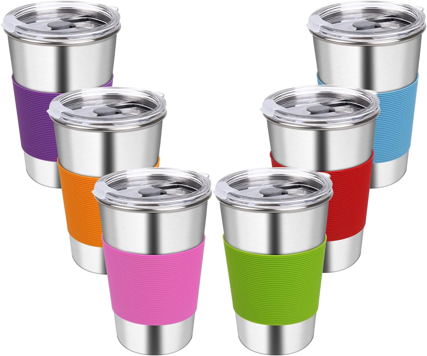 Water Tumbler with Lids, 6 Pack Stainless Steel Spill Proof Reusable Stacking 16oz Drinking Cups with Lids for Kids and Adults