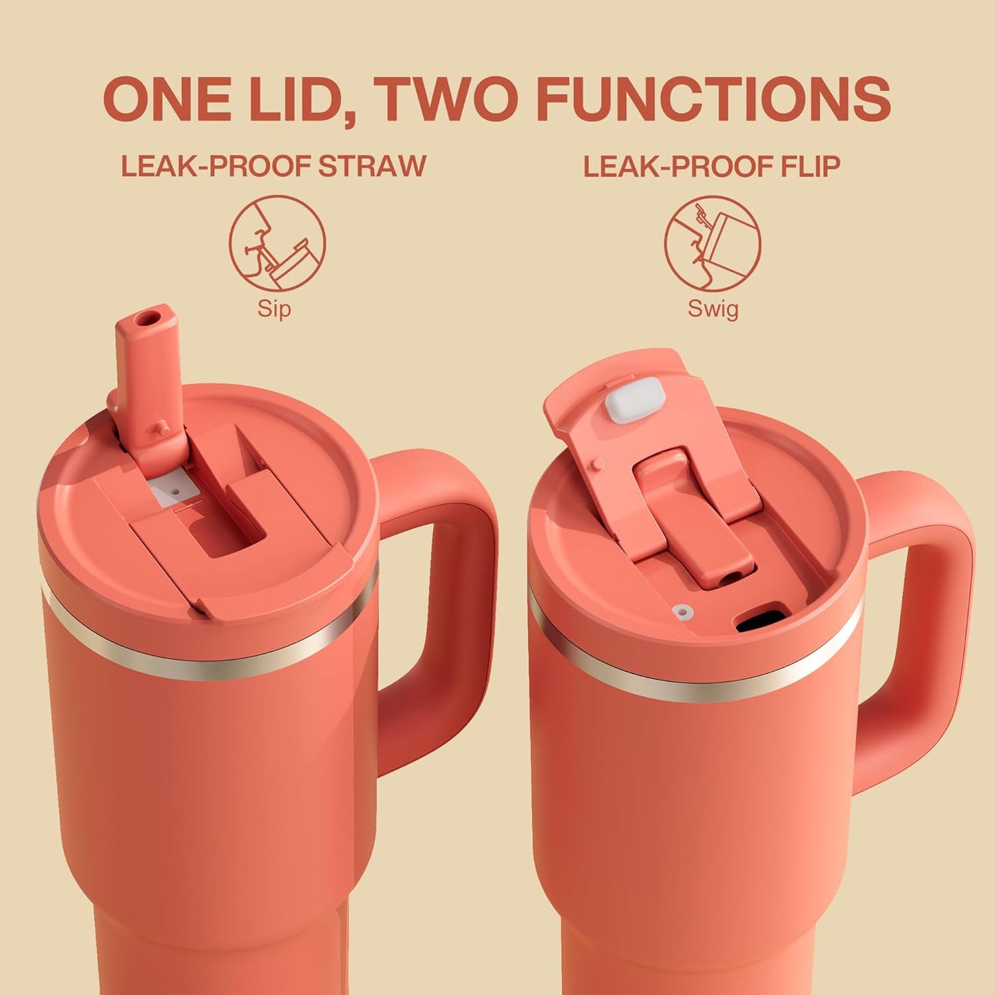 40 oz Tumbler with Handle and Straw: Stainless Steel Insulated Tumbler Keeps Cold for 24 Hours, Leakproof Travel Cup Fits in Cup Holder and BPA-Free, Cotton Candy