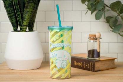 Silver Buffalo Sanrio Hello Kitty Milk Carton Pattern Plastic Boba Tumbler w Lid and Wide Straw, 24 Ounces