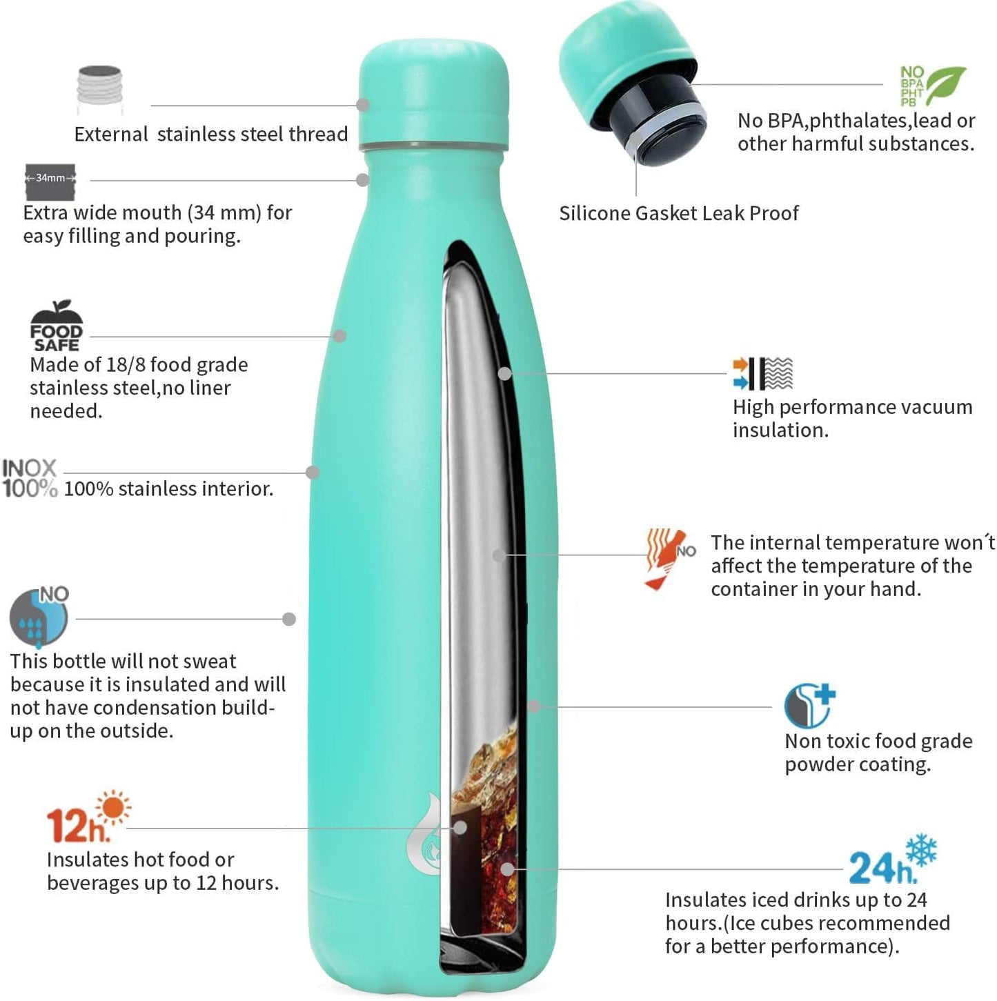 BJPKPK Insulated Water Bottle 12oz Small Stainless Steel Water Bottles Reusable Metal Thermal Keep Cold and Hot,Dreamy Purple - Colors A