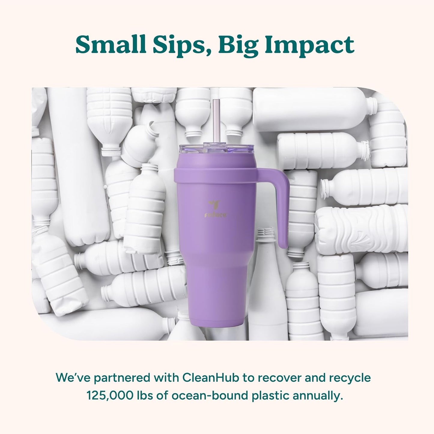 REDUCE 24 oz Stainless Steel Tumbler with Handle - Dual-Wall Vacuum Insulated Travel Mug, Sweat-Proof Lid & Reusable Straw - Keeps Drinks Cold for 24 Hrs, Fits Cupholders, Dishwasher Safe - Lilac Bud