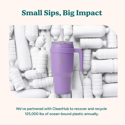 REDUCE 24 oz Stainless Steel Tumbler with Handle - Dual-Wall Vacuum Insulated Travel Mug, Sweat-Proof Lid & Reusable Straw - Keeps Drinks Cold for 24 Hrs, Fits Cupholders, Dishwasher Safe - Lilac Bud