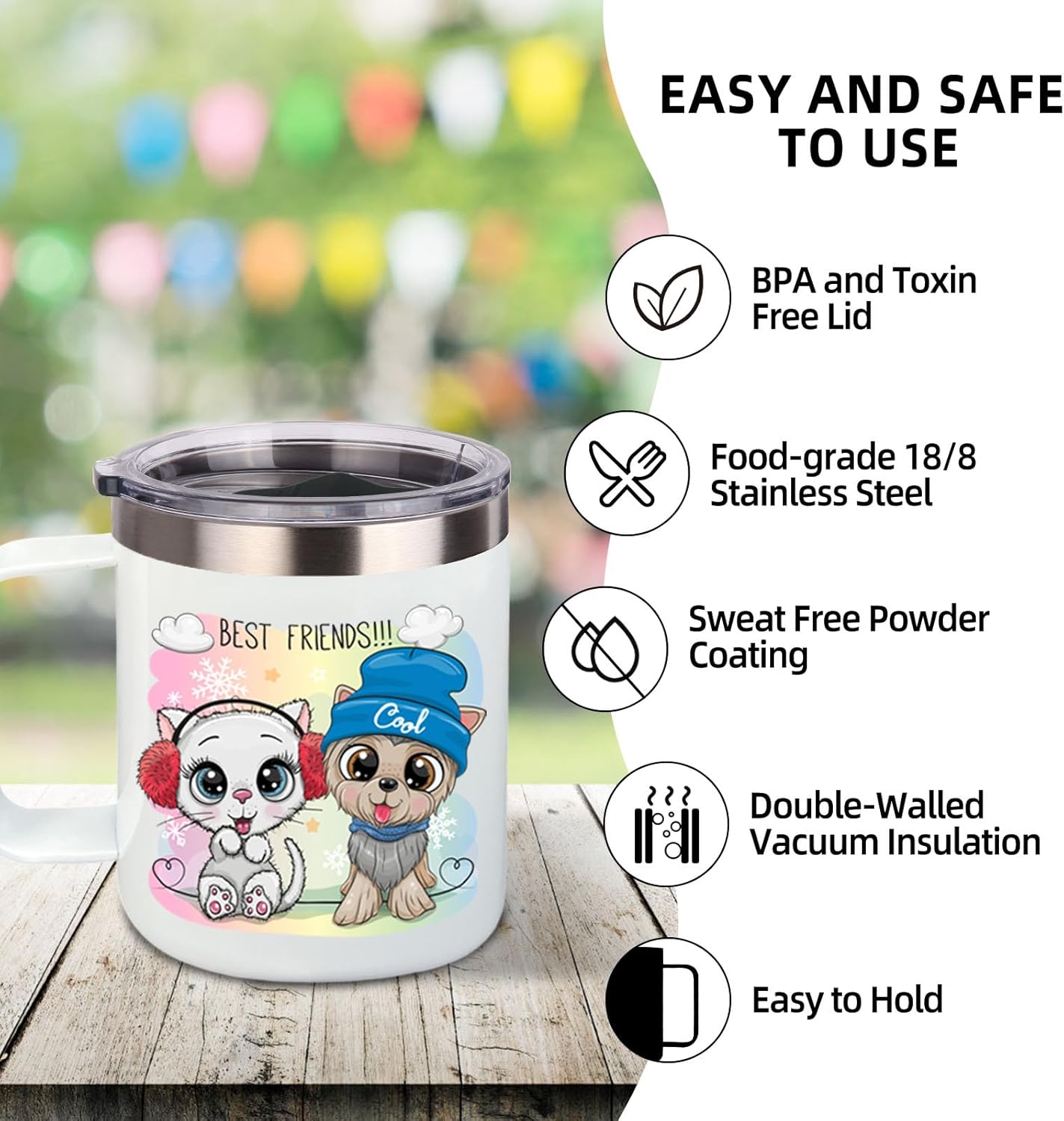 Volhoply 14oz Insulated Stainless Steel Coffee Mug with Lid Bulk 4 Pack,Double Wall Vacuum Travel Coffee Cup with Handle,Reusable Metal Cups Tumbler Cup,Camping Mugs,Ideal Gifts(Mix,4)