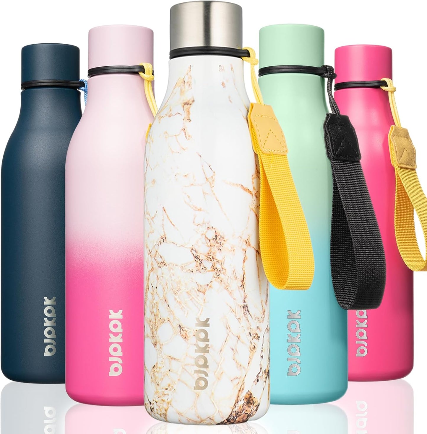 BJPKPK Insulated Water Bottles, 18 oz Stainless Steel Metal Water Bottle with Strap, BPA Free Leak Proof Jugs, Mugs, Flasks, Reusable Thermal Flasks for Sports & Travel, Black - Colors B