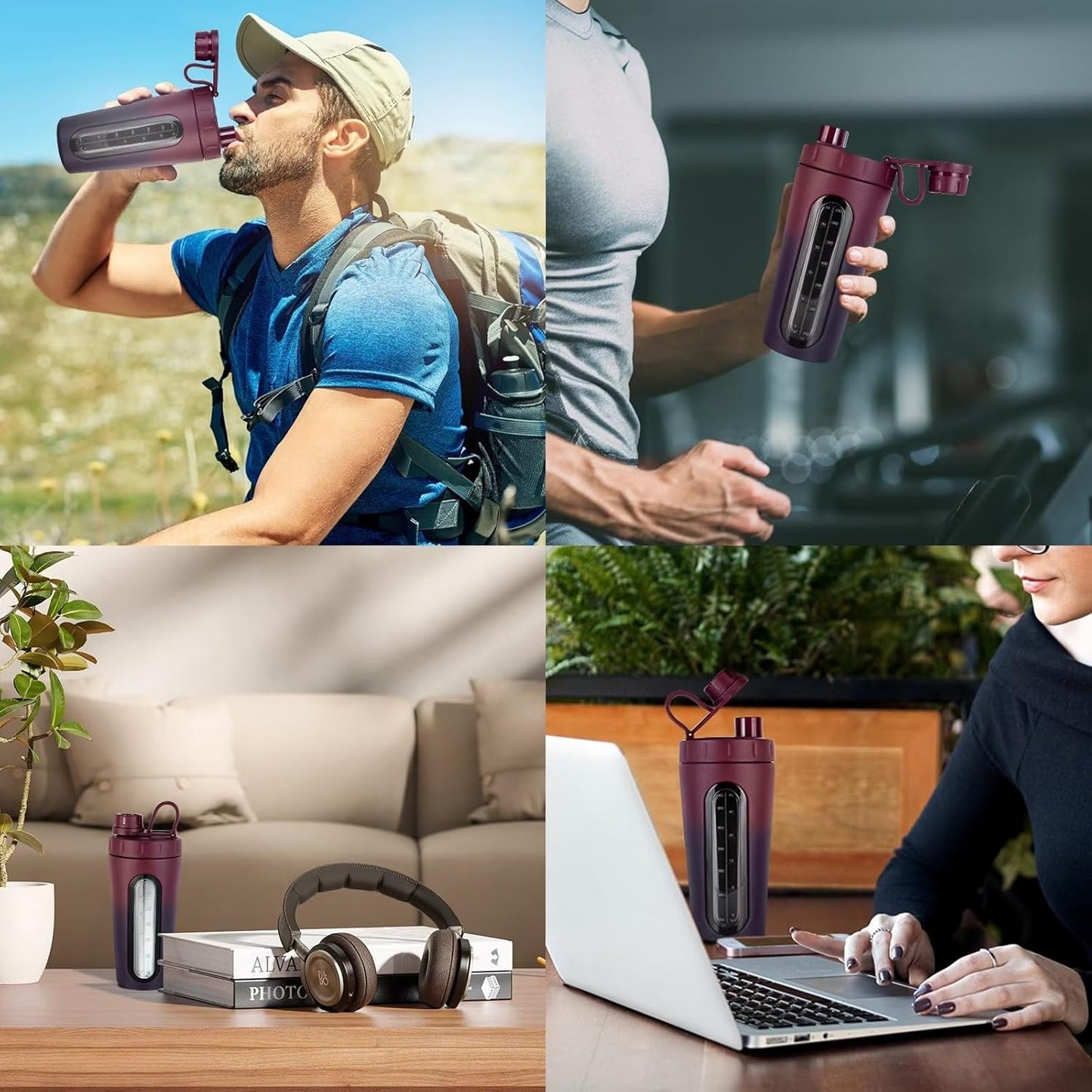 TOOFEEL Shaker Bottles for Protein Mixes 28 oz Stainless Steel Protein Shaker with 2 Mixing Ball, Not Stays Cold/Hot, Visible Window Metal Shaker Cups, Leakproof, BPA Free Bottle Shaker