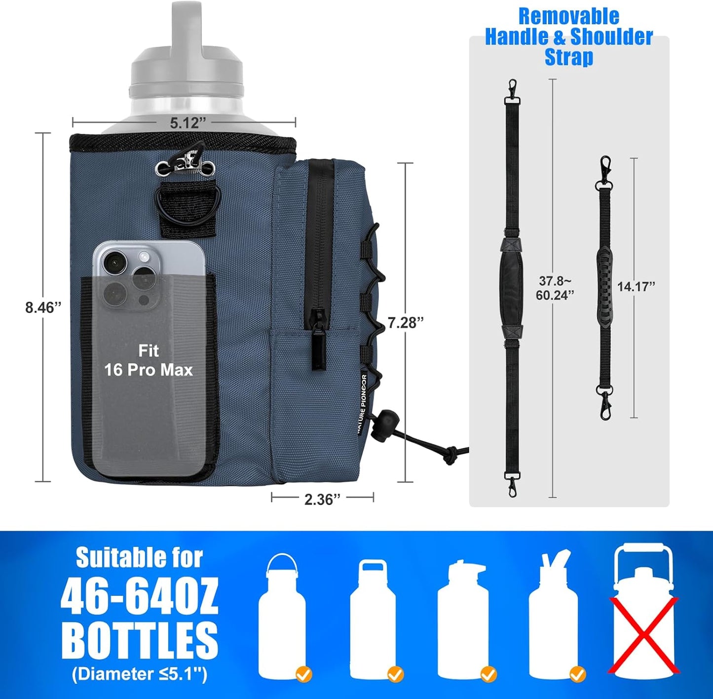 NATURE PIONEOR Magnetic Gym Bag for Men and Women - Magnet Water Bottle Holder Sling Carrier with Crossbody Shoulder Strap,Gym Accessories Pouch,Phone Pockets for Sports,Walking,Travel,Workout