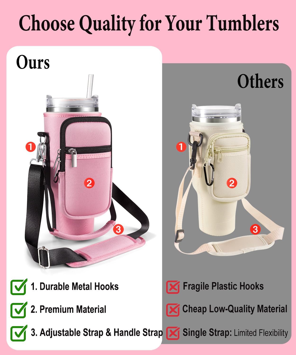 Carrier Bag with Phone Pocket for Stanley 40 oz Tumbler with Handle & Simple Modern 40oz Tumbler - Water Bottle Sling Sleeve Holder for Stanley Cup Accessories with Adjustable Shoulder & Hand Strap