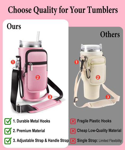 Carrier Bag with Phone Pocket for Stanley 40 oz Tumbler with Handle & Simple Modern 40oz Tumbler - Water Bottle Sling Sleeve Holder for Stanley Cup Accessories with Adjustable Shoulder & Hand Strap