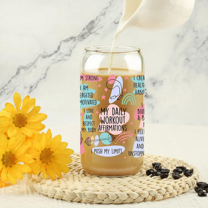 Birthday Gifts for Women Friendship, Christmas Inspirational Gifts for Friends, 16 Oz Drinking Glass Cups Tumbler W Lids Straws - Positive Daily Workout Affirmations Iced Coffee Cups, Christmas Gift