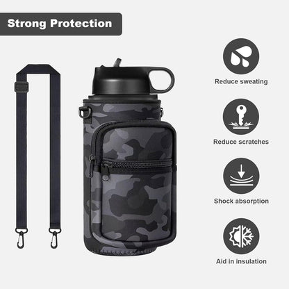 Water Bottle Holder with Strap, Insulated Crossbody Sling Bag, Carrier with Phone Pocket for Walking Hiking Camping Fishing