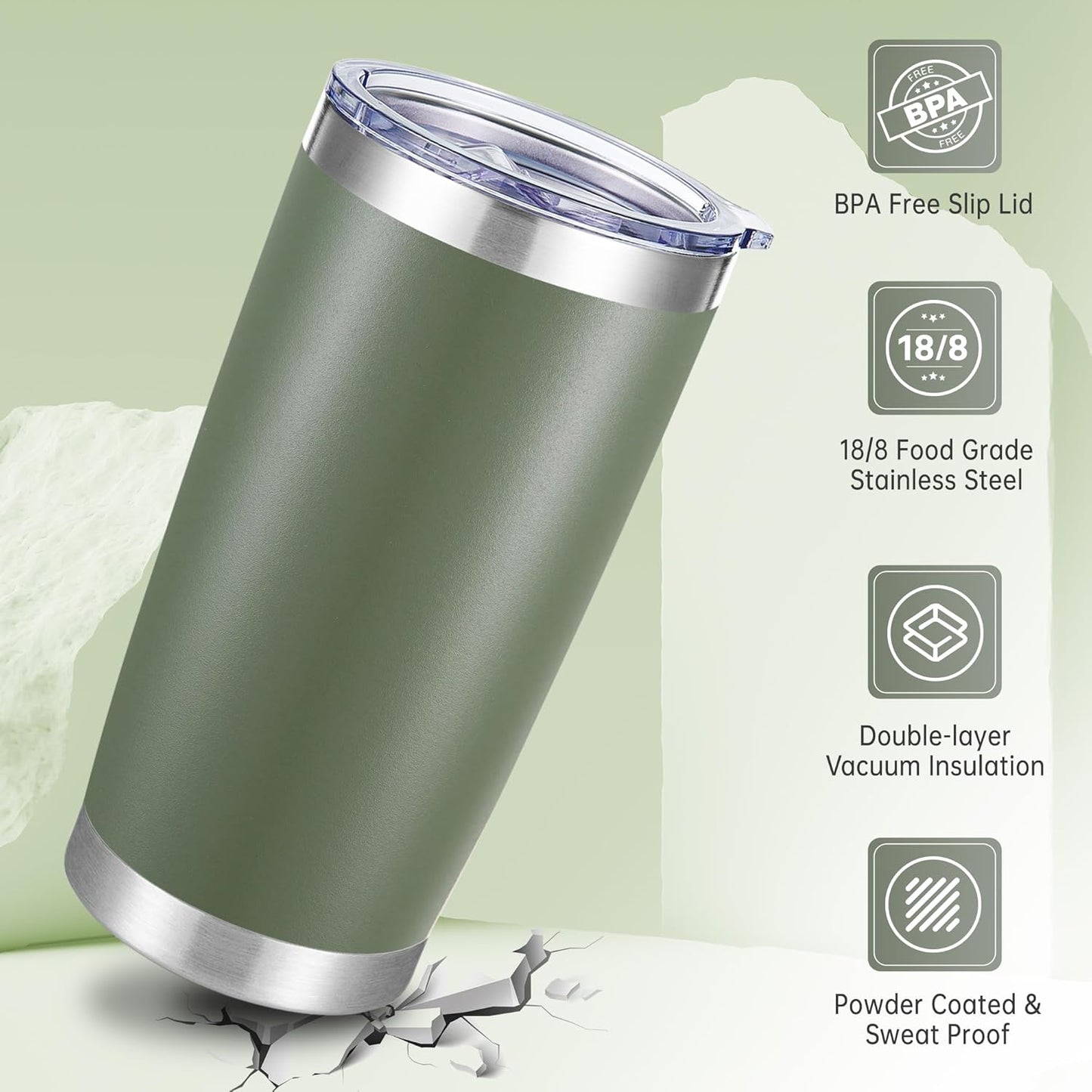 20 oz Tumblers Bulk Stainless Steel Tumbler with Lid Double Wall Vacuum Insulated Coffee Mug 20oz Powder Coated Cup for Hot and Cold Drinks, Stainless, 6 pack