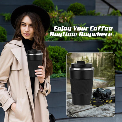 SPLMIFA Vacuum-Insulated Stainless Steel Travel Coffee Mug, Leak-Proof Reusable Coffee Cup with Lid - Keep Hot & Cold Drinks for Hours, Durable Insulated Tumbler for Men & Women(3rd-Black, 12OZ)