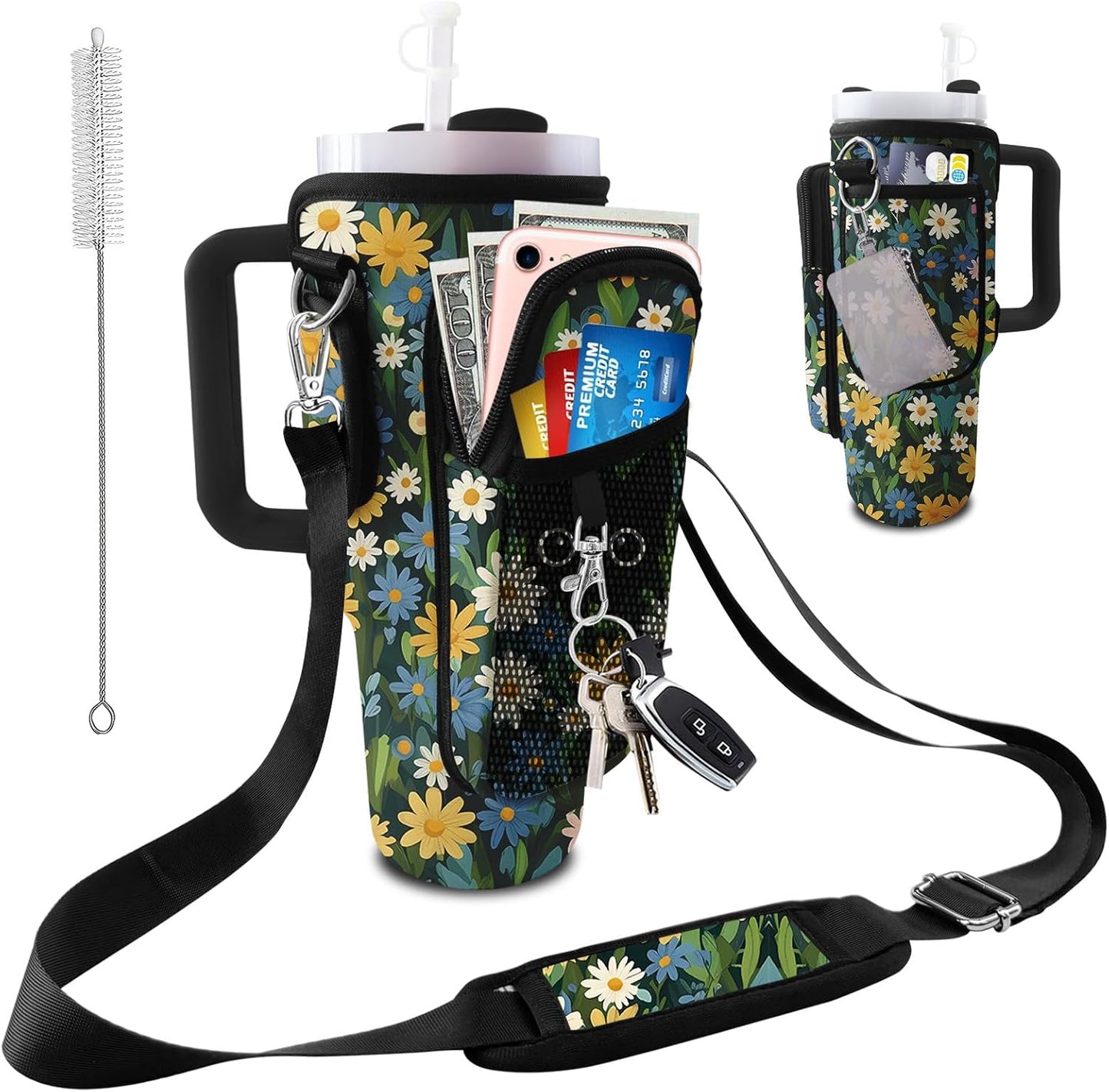 Stanley Carrier Bag for Stanley 40oz/30ozTumbler with Phone with 2 Adjustable Strap,3 Pockets Bottle Stanley Cup Carrier Bag & Case,Accessories for Hiking Travelling
