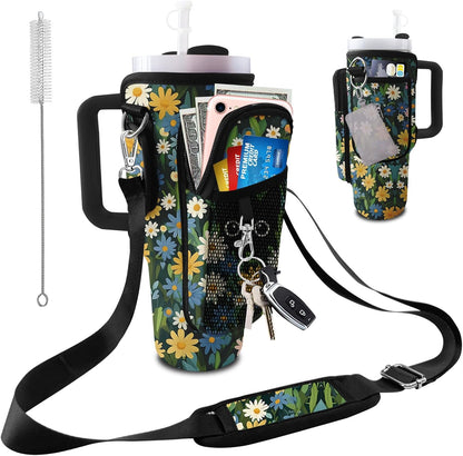 Stanley Carrier Bag for Stanley 40oz/30ozTumbler with Phone with 2 Adjustable Strap,3 Pockets Bottle Stanley Cup Carrier Bag & Case,Accessories for Hiking Travelling