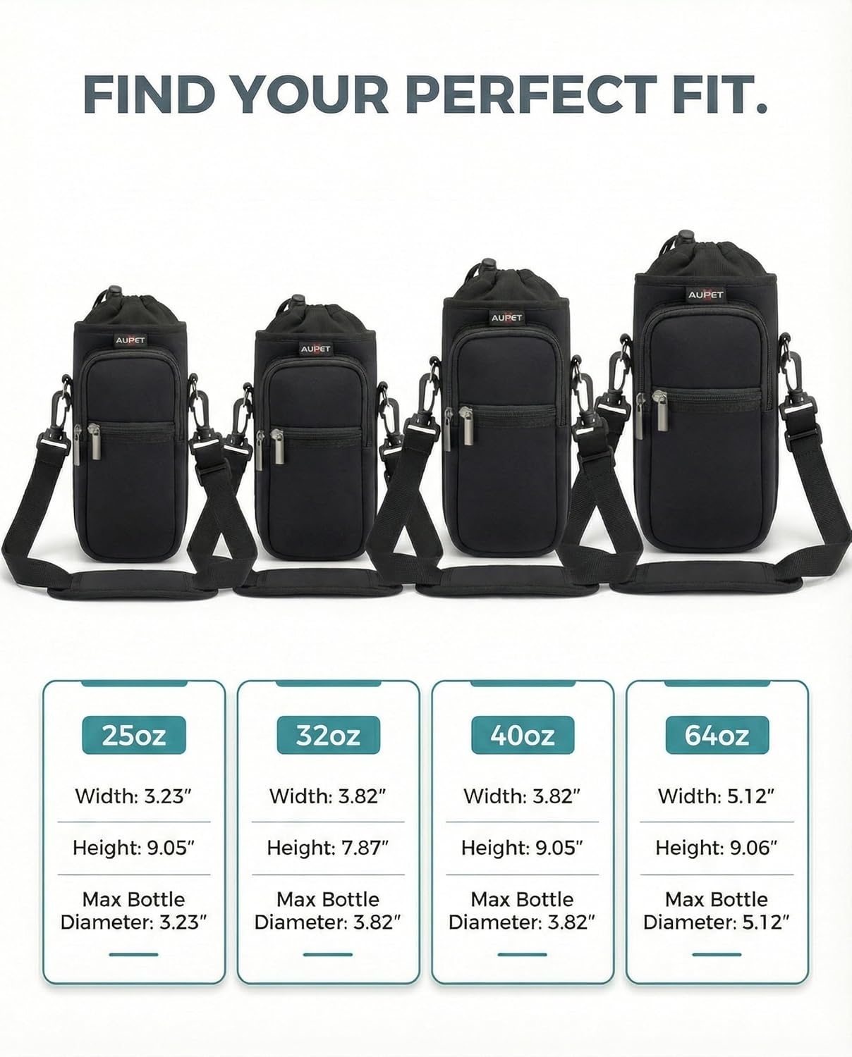 AUPET Water Bottle Sling Bag Sleeve Holder Carrier 25/32/40/64 oz,Insulated Crossbody Water Bottle Case Cover with Strap and Pockets for Men/Women Walking Hiking