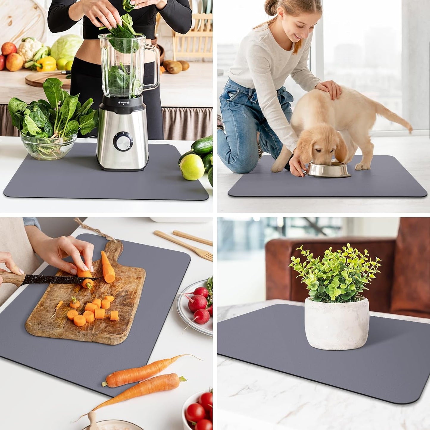WISELIFE Dish Drying Mat Super Absorbent Drying Mat Large Dish Drying Mats for Kitchen Counter Easy Clean Dish Mat Kitchen Drying Mat15"x 18" Stylish Grey