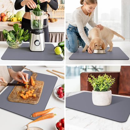 WISELIFE Dish Drying Mat Super Absorbent Drying Mat Large Dish Drying Mats for Kitchen Counter Easy Clean Dish Mat Kitchen Drying Mat15"x 18" Stylish Grey