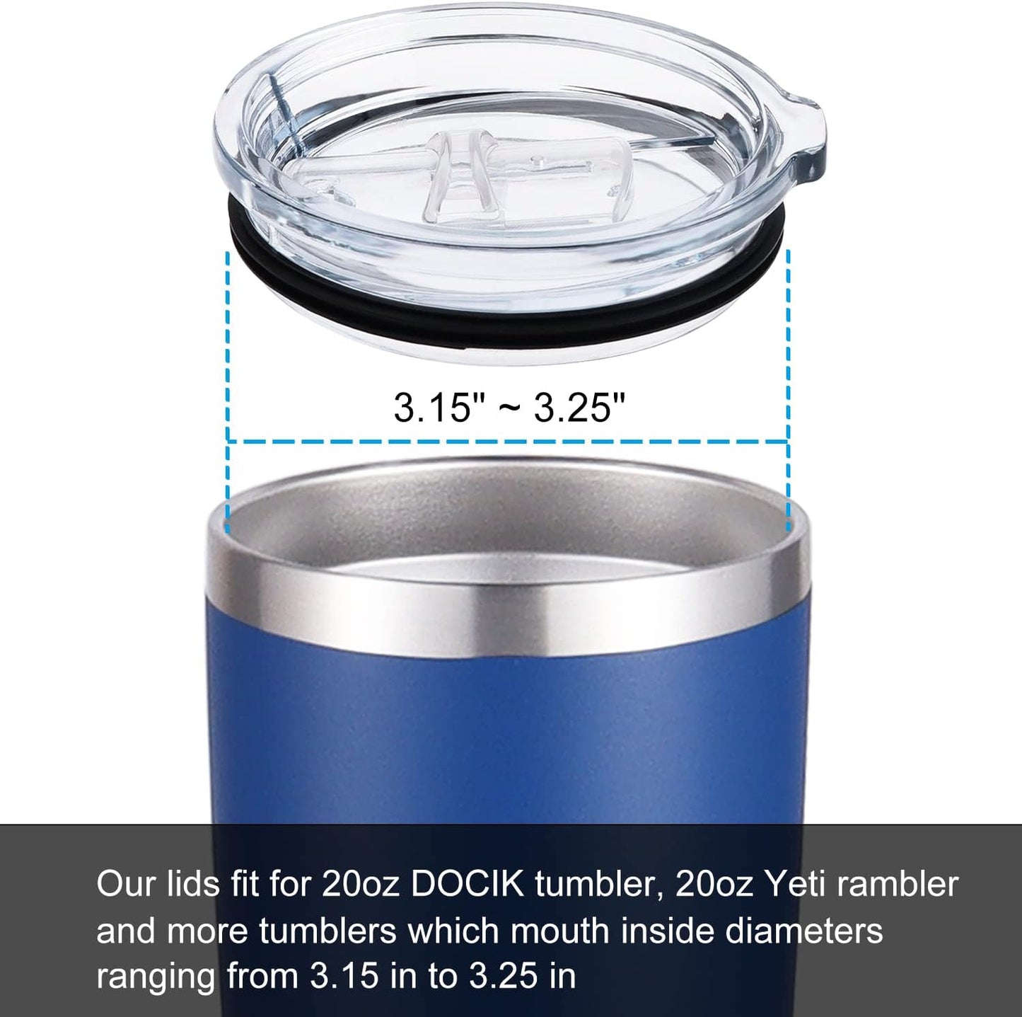 DOCIK Splash Proof Lids Covers for 20 Oz Yeti Rambler Ozark Trail Tumbler and More Travel Cup, Also Fit for Yeti 10 Oz Lowball, 2 Pack