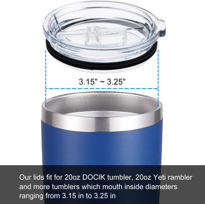DOCIK Splash Proof Lids Covers for 20 Oz Yeti Rambler Ozark Trail Tumbler and More Travel Cup, Also Fit for Yeti 10 Oz Lowball, 2 Pack