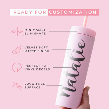 STRATA CUPS Perwinkle Skinny Tumblers with Lids and Straws (4 pack), 16oz Matte Pastel Colored Acrylic Tumblers with Lids and Straws, Double Wall Skinny Tumbler Bulk, Reusable Cup with Straw Cleaner