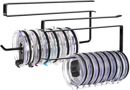 Tumbler Lid Organizer, Horizontal Tumbler Lid Storage Hook Up to 10 Lids, Space Saving Cup Lid Holders Under Cabinet Tumbler Lid Hook for Kitchen Organizer and Storage,Hanging Paper Towel Rack Hanger