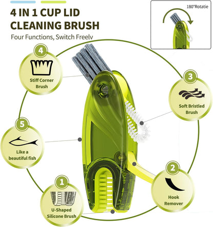 3 in 1 Cup Lid Gap Cleaning Brush Set, 2PCS Multifunctional Bottle Cleaning Brush for Bottle Gaps Bottle Cleaner Home Kitchen Cleaning Tools, Green&Blue