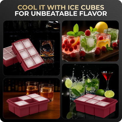 Large Ice Cube Trays for Whiskey, Silicone Ice Cube Tray, with Reinforced Steel Ring Top, Makes 12 perfect 2-in ice cubes, Square Ice Tray for Cocktails, Whiskey, Coffee. (2 Pack)