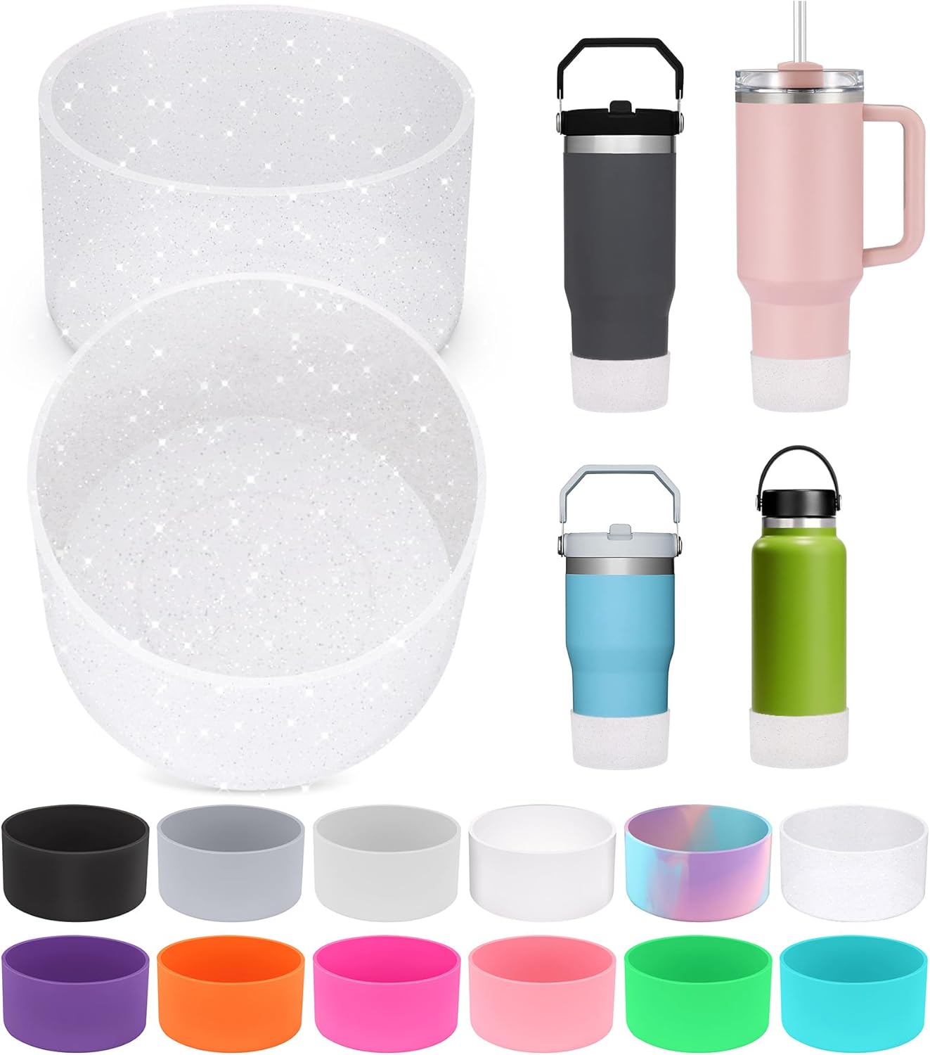 PICcircuit 2PCS for Stanley Boot, Silicone Bottom for Quencher Adventure 40oz 30oz IceFlow 20oz 30oz Bottle&for Hydroflask Tumbler 12-24oz for Stanley Cup Accessories Avoid Scratches&Noise