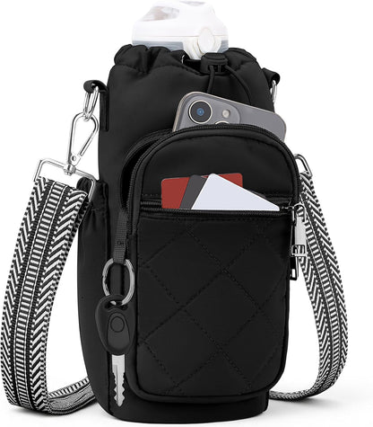 SYTRAH Water Bottle Carrier Bag with Strap, Water Bottle Purse with Phone Pocket 40oz for Walking Hiking