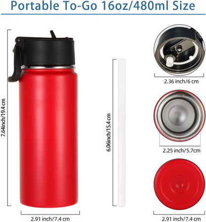 Volhoply 16 OZ Kids Water Bottle Bulk 8 Pack,Insulated Sports Bottles with Straw Lid,Stainless Steel Bottle with Handle Keep Cold & Hot,Double Wall Vacuum Tumbler Cups for School(Eight Color, 8)