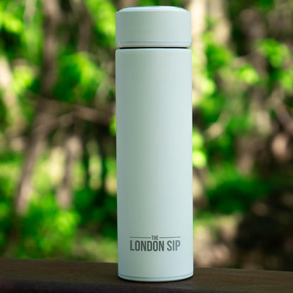 The London Sip Multi-Purpose Travel Mug and Tumbler Fruit Infused Flask Hot and Cold Double Wall Stainless Steel Thermos with Extra-Long Infuser, Purple
