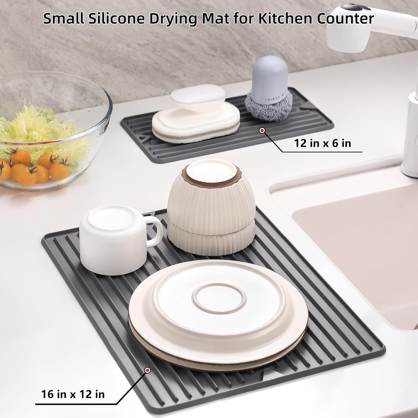 Dish Drying Mat, Mini Silicone Drying Mat for Kitchen Counter, Heat Resistant Silicone Mat for Countertop Protector, Super Thick Non-Slip Dish Drying Pad for Coffee Cup/Bottle/Glassware