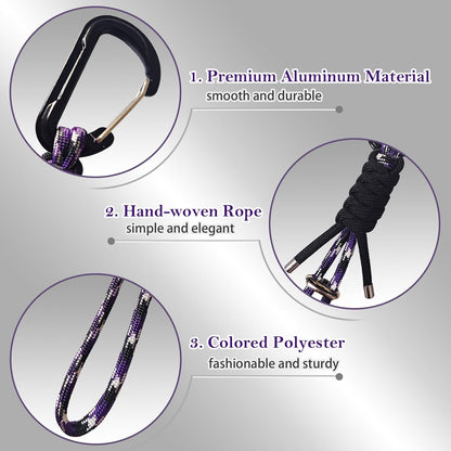 Paracord Keychain - Triangle/D-Shaped Carabiner Clip with Lanyard for Hanging Water Bottle, Key, Backpacks and More